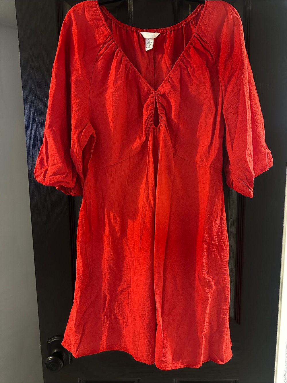 H&M Red Mini Dress with Keyhole Peasant Neckline
